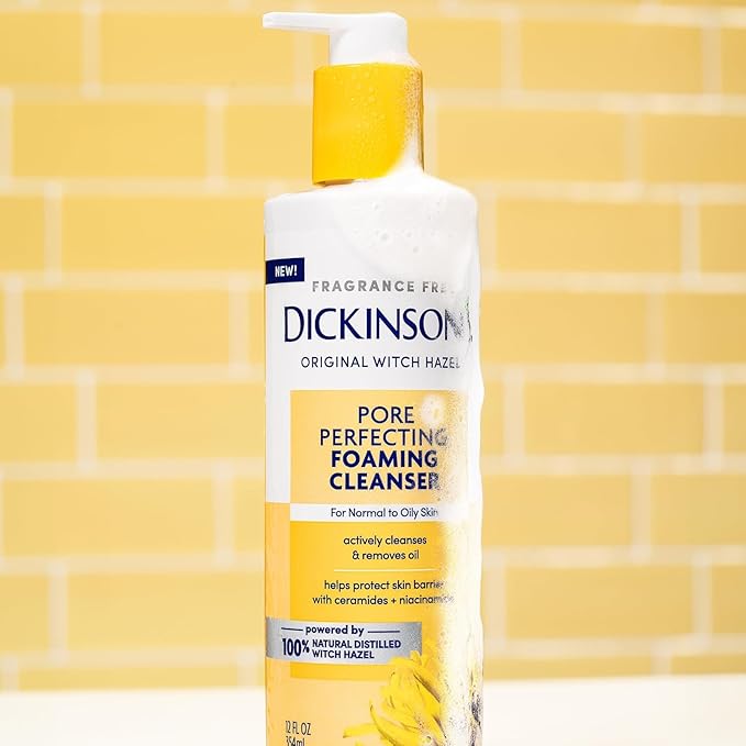 Dickinson's Original Witch Hazel Pore Perfecting Facial Cleanser, 12 Fl Oz, For Normal to Oily Skin, Removes Excess Oil, Refines and Clears Pores, Alcohol-Free Face Wash