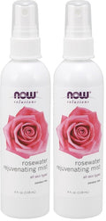 NOW Solutions Rosewater Rejuvenating Mist, Hydration and Rejuvenation Spray for All Skin and Hair Types, 4-Ounce (Pack of 2)