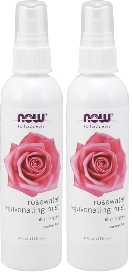 NOW Solutions Rosewater Rejuvenating Mist, Hydration and Rejuvenation Spray for All Skin and Hair Types, 4-Ounce (Pack of 2)