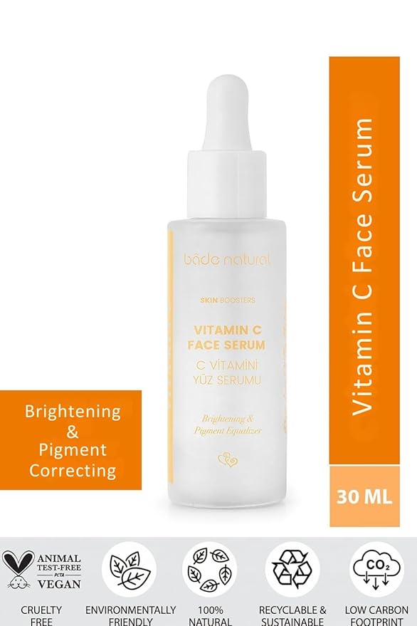 Bade Natural Vitamin C Face Serum – 2% Plant-Based Brightening & Tone-Correcting Serum for Dark Spots, Uneven Skin Tone – Antioxidant & Anti-Aging Skincare – 1 fl oz