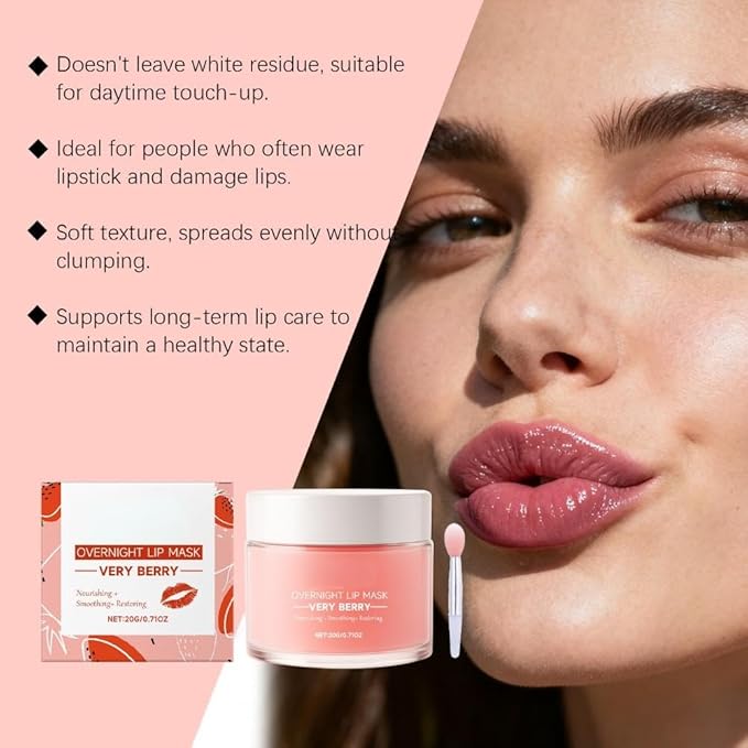Berry Hydrating Overnight Lip Mask – Nourishing Lip Sleeping Mask with Vitamin E & Strawberry Extract – Lightweight Non-Sticky Night Lip Treatment for Soft Smooth Lips (3)