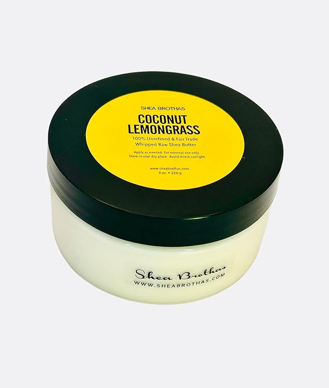 | Unrefined | Raw | Coconut Lemongrass | Organic Shea Butter Body Butter | Whipped | Dry Skin | Eczema | All Skin Types | Gifts | Men | Women | Kids | Fair Trade | 8 oz