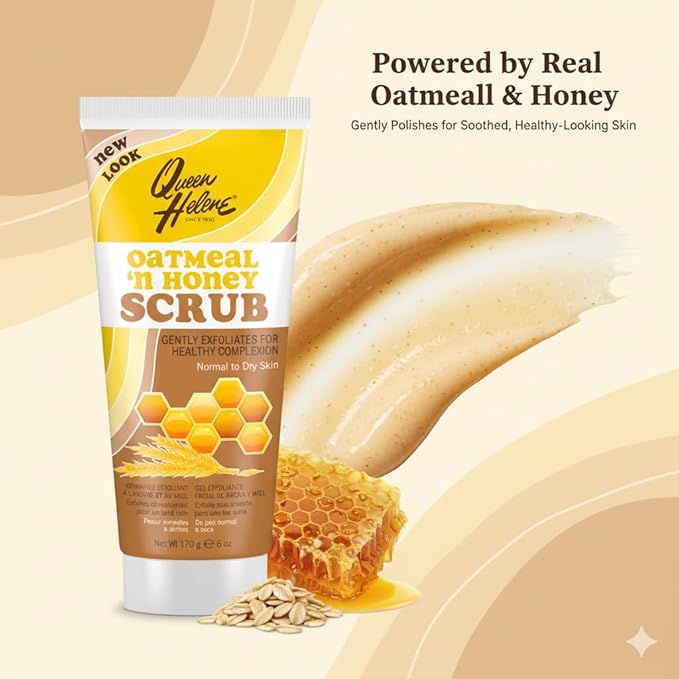 Queen Helene Gentle Oatmeal & Honey Facial Scrub – Comforting Exfoliator that Softens, Soothes & Smooths Skin | 6 oz