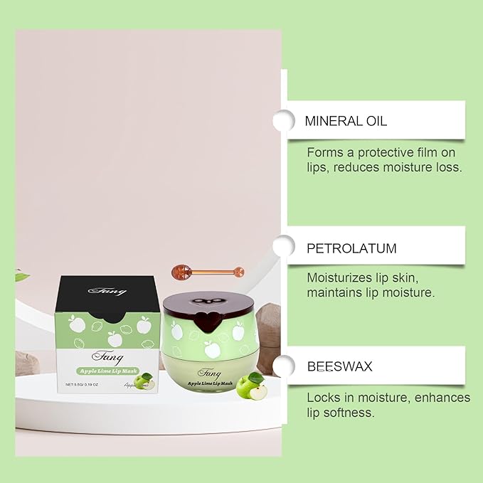 Lip Mask for Overnight Repair - Hydrating Lip Sleeping Mask with Vitamin E & Coconut Extract - Moisturizing Lip Balm Pack for Dry Lips, Non-Sticky Honeybalm Formula (Green Apple)