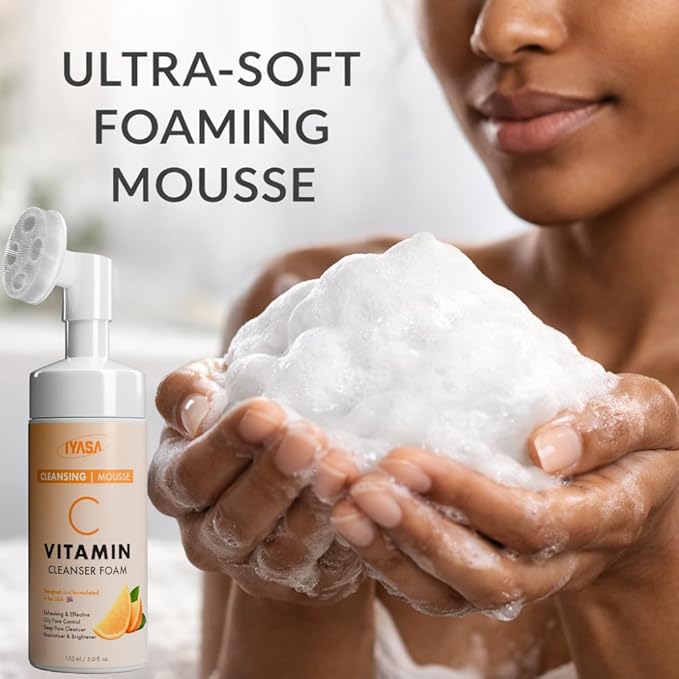 IYASA Vitamin C Foaming Face Cleanser – Gentle Daily Mousse With Amino Acids & Coconut Cleanser – Helps Remove Impurities & Supports Smoother-Feeling Skin – Suitable for Melanin-Rich Skin – 150 ml
