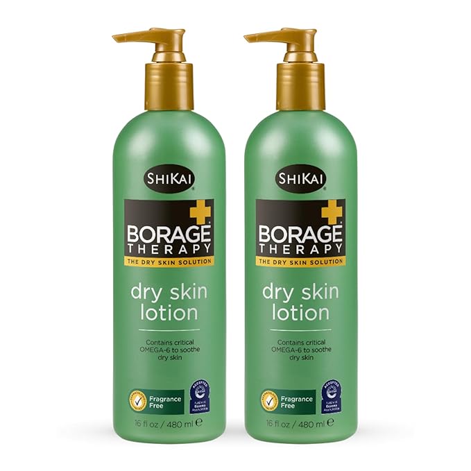 ShiKai Borage Therapy Dry Skin Lotion Moisturizer (16oz, Pack of 2) Unscented Skincare | Hydrating Lotion for Eczema, Dry Hands & Body | With Oatmeal, Shea