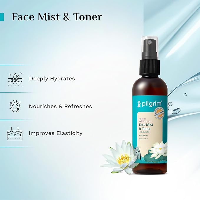 Pilgrim White Lotus Face Mist & Toner | Hydrating & Revitalizing Skin with Witch Hazel & Camellia | Refreshes, Soothes & Restores | All Skin Types | 3.38 Fl Oz (100ml)