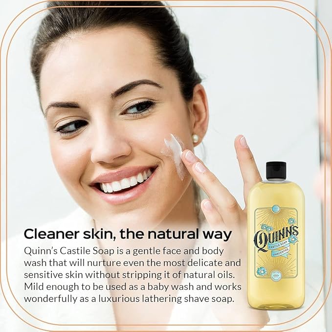 Quinn's Pure Castile Organic Unscented Liquid Soap 32 oz Alcohol Free Rose Witch Hazel with Aloe Vera 16oz