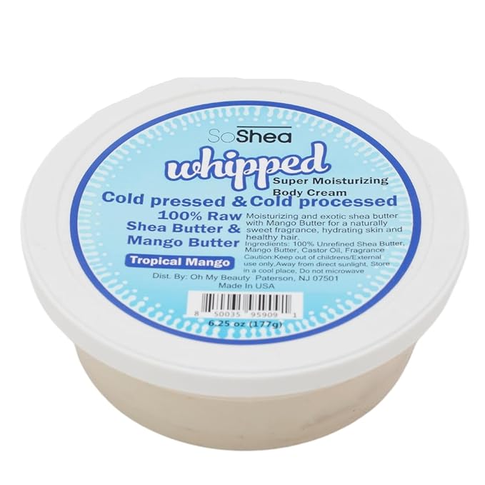 Whipped Shea Butter (Tropical Mango) - Nourishes, Moisturizes & Renews | 100% African Pure Shea Butter | Cold-Pressed & Cold-Processed | No Dyes & Parabens | Vegan | 6.25oz / 177g
