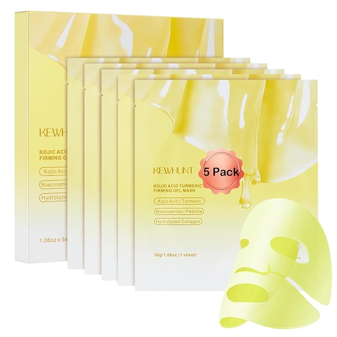 Kojic Acid Turmeric Gel Mask,Overnight Face Mask,Jelly Gel Collagen Mask with Niacinamide,Peptide for Glass Glow Skin - Elasticity, Firming, Smoothing,Fine Lines,Skincare 5ea Mothers Day Gifts for Mom