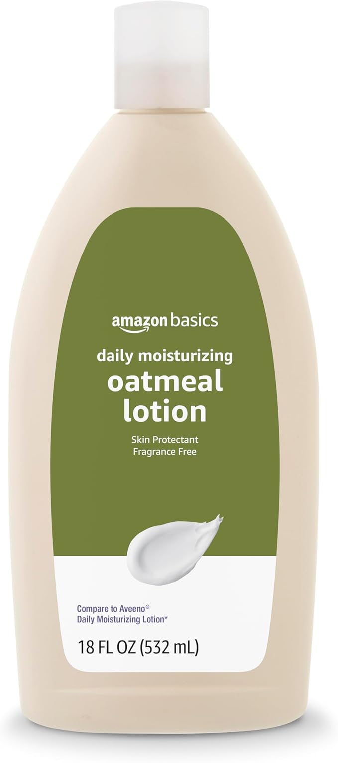 Amazon Basics Daily Moisturizing Oatmeal Body Lotion, Fragrance Free, Non-Greasy, Fast-Absorbing, Non-Comedogenic, Colloidal Oatmeal, Skin Protectant, 18 Fl Oz (Pack of 1) (Previously Solimo)