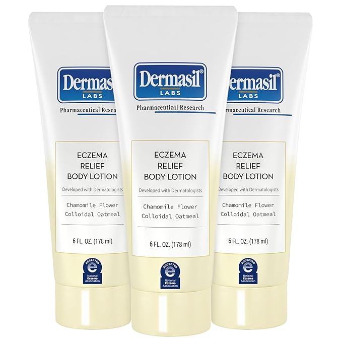 Dermasil Eczema Relief Body Lotion, 3-Pack – Non-Greasy, Fast-Absorbing, Fragrance-Free Formula with Colloidal Oatmeal and Chamomile, Cruelty-Free, 6 Oz Ea