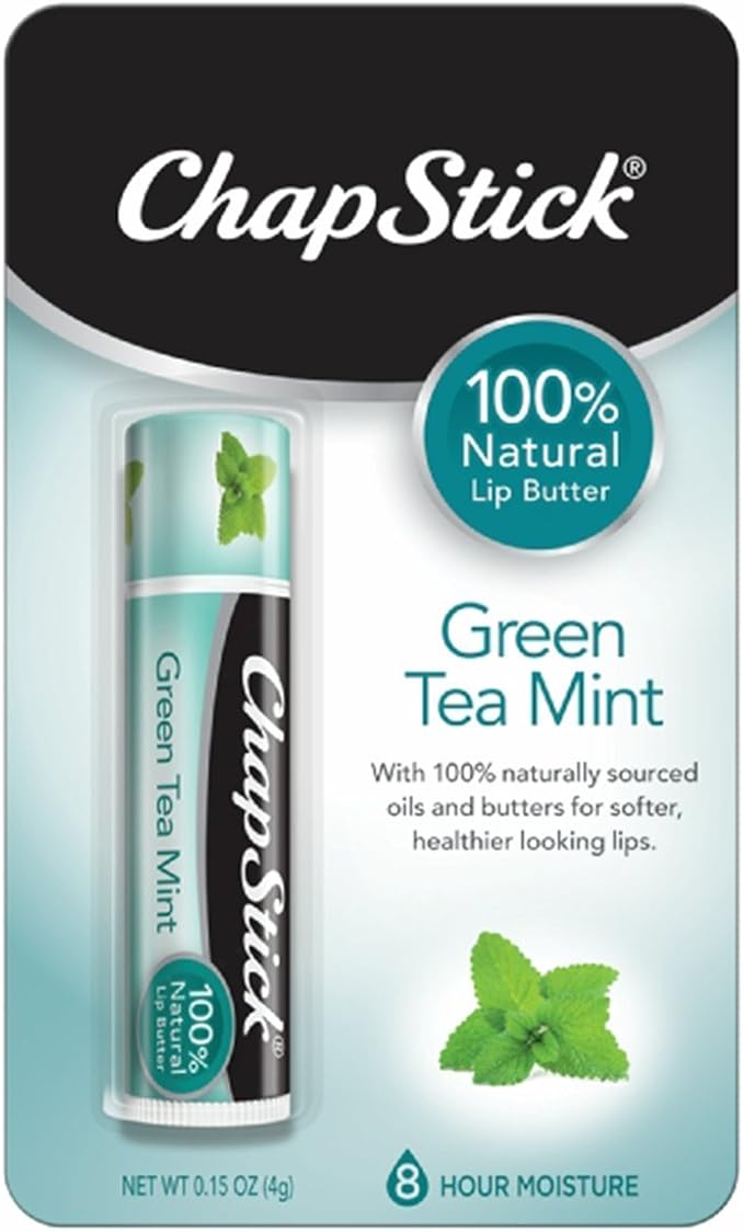 ChapStick Green Tea Mint 100 Percent Natural Ingredients Lip Butter, Moisturizing Lip Balm - 0.15 Oz