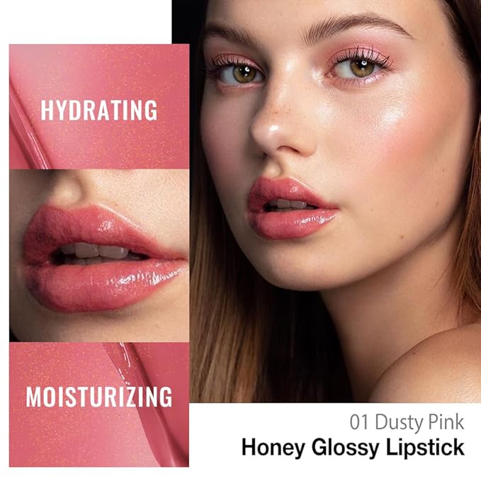 evpct Dusty Pink Honey Lipstick Tinted Lip Balm, Moisturizing Tinted Lip Oil Stick Lipstick for Older Women, Sheer Lightweight Hydrating Nourishing Shine Tinted Lip Color Gloss Tint Stain, Dusty Pink