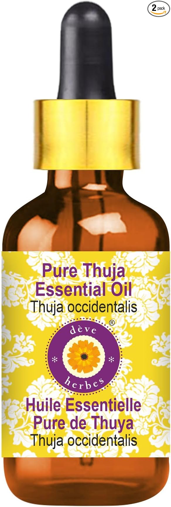 Deve Herbes Pure Thuja Essential Oil (Thuja occidentalis) with Glass Dropper Steam Distilled 50ml (1.69 oz)