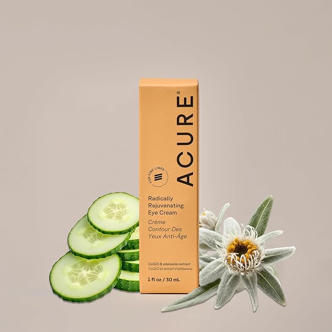 Acure Radically Rejuvenating Eye Cream - Under Eye Cream for Dark Circles & Wrinkles, Firming & Hydrating Treatment to Brighten, Anti Aging Moisturizer for Hydration with CoQ10-1 fl oz