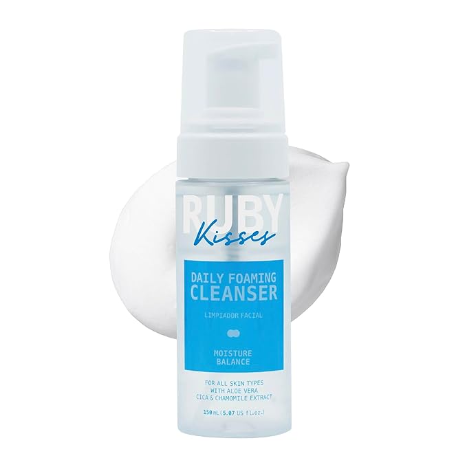 Ruby Kisses Daily Foaming Face Cleanser, Moisture & Balance, Suitable for Sensitive, All Skin Types, Gentle Cleanse & Hydrate, Aloe Vera, Vegan & Cruelty Free, Made in Korea