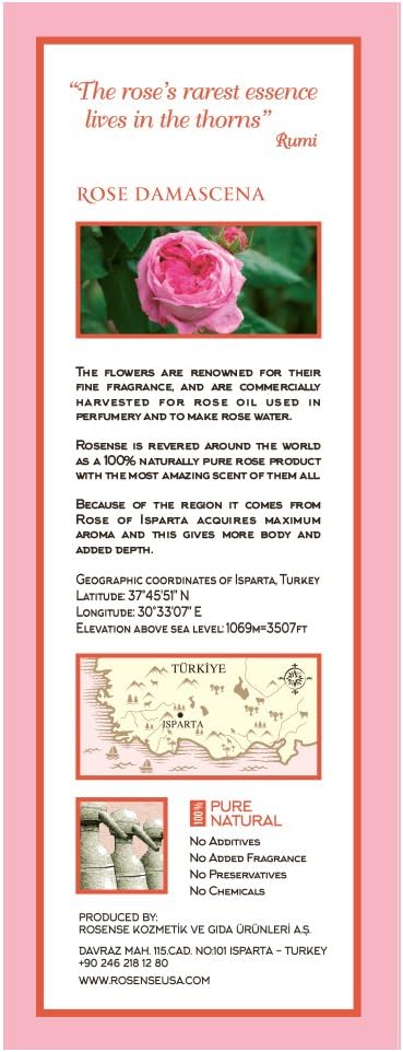 Rosense Glass Bottle Rosewater Hydrating Facial Toner/Rose Water Face Mist 1.7 Oz