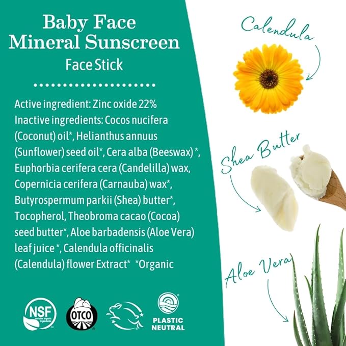 Earth Mama Baby Face Mineral Sunscreen Stick & Lotion Set, SPF 40 | Non-Nano Zinc, Contains Organic Cocoa Butter, Shea Butter, Aloe & Calendula | Babies, Kids & Family