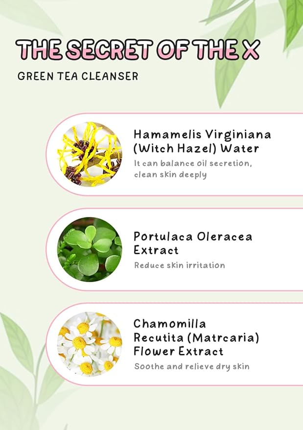 Green Tea Foaming Facial Cleanser | Sulfate-Free Paraben-Free | Gentle Sensitive/All Skin Types Daily Cleanser | Oil Control, Pore Cleansing, Sustained Hydration | Non-Comedogenic 80g / 2.82 oz