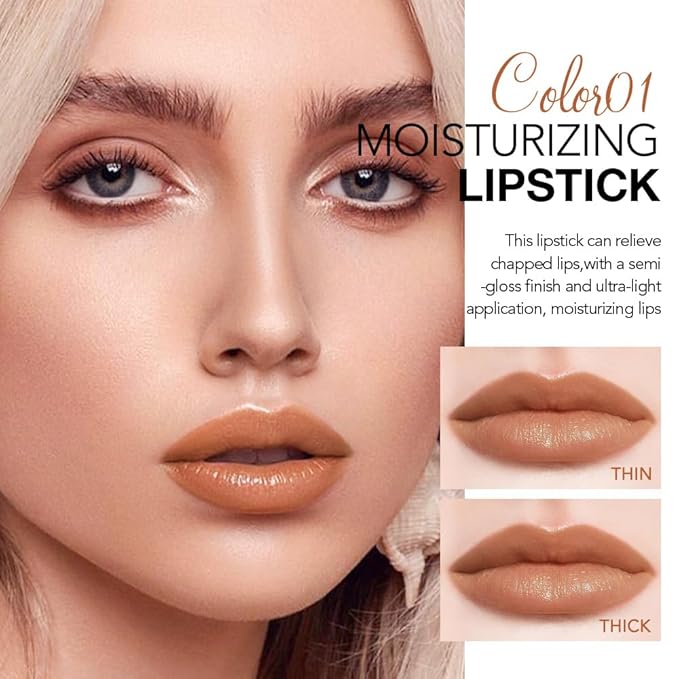 Tinted Lip Balm Moisturizing Lipstick, Light Brown Hydrating Lipstick for Women, 24 Hour Long Lasting Moisturization Lip Gloss Stain Makeup, Lightweight Non Greasy Moisturizer Lips, 01