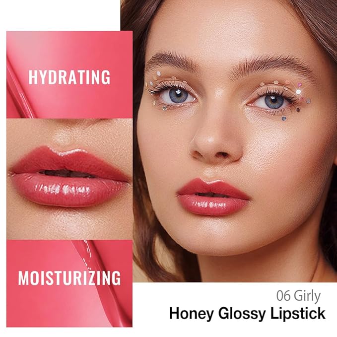 evpct Girly Pink Honey Lipstick Tinted Lip Balm, Moisturizing Tinted Lip Oil Stick Lipstick for Older Women, Sheer Lightweight Hydrating Nourishing Shine Tinted Lip Color Gloss Tint Stain, Girly Pink