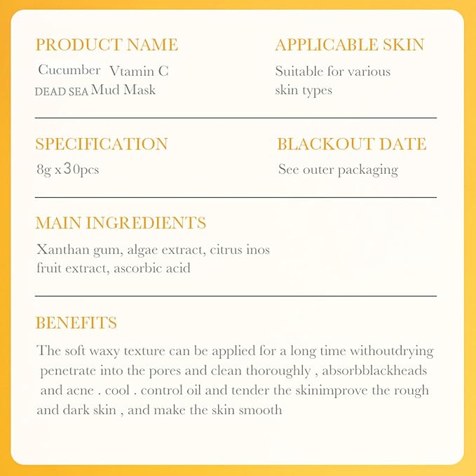 Etuanxi 30Pcs Recovery Mud Mask Clay Mask for Face Vitamin C & Cucumber & Dead Sea Mud Masks for Face Face Mask Moisturizing Deep Cleansing Mud Mask Skin Care Set