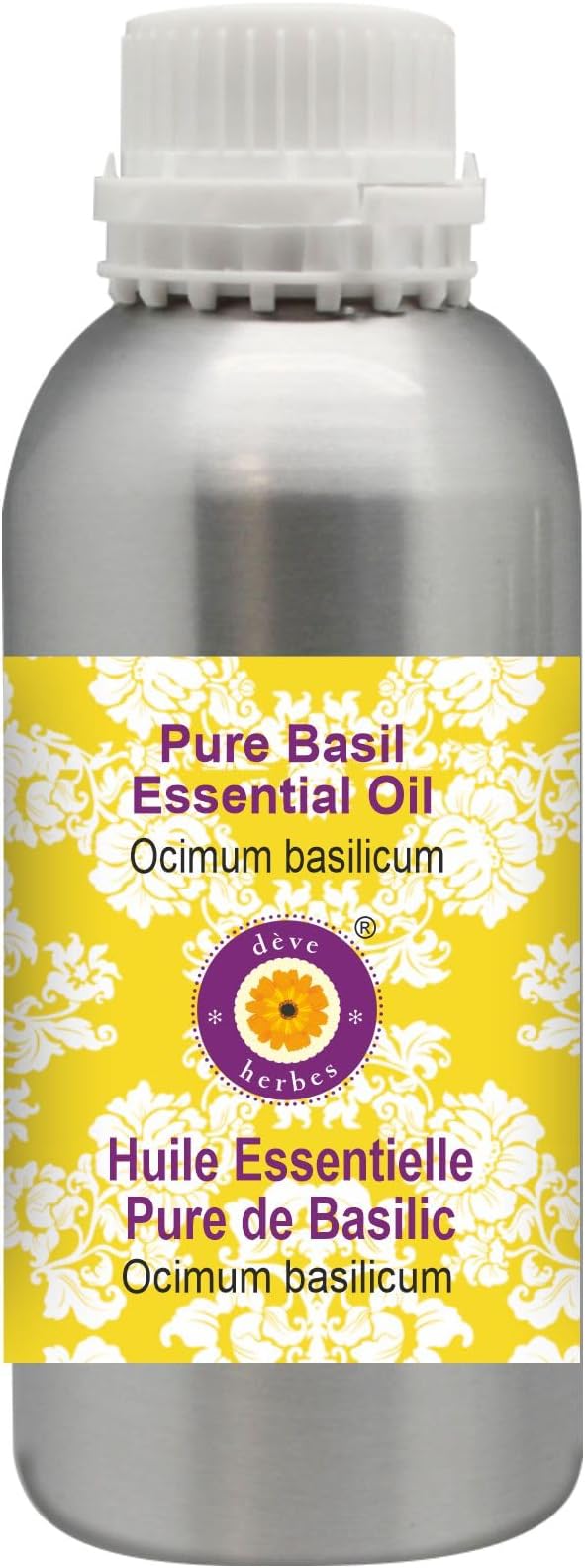 Deve Herbes Pure Basil Essential Oil (Ocimum basilicum) Steam Distilled 630ml (21 oz)