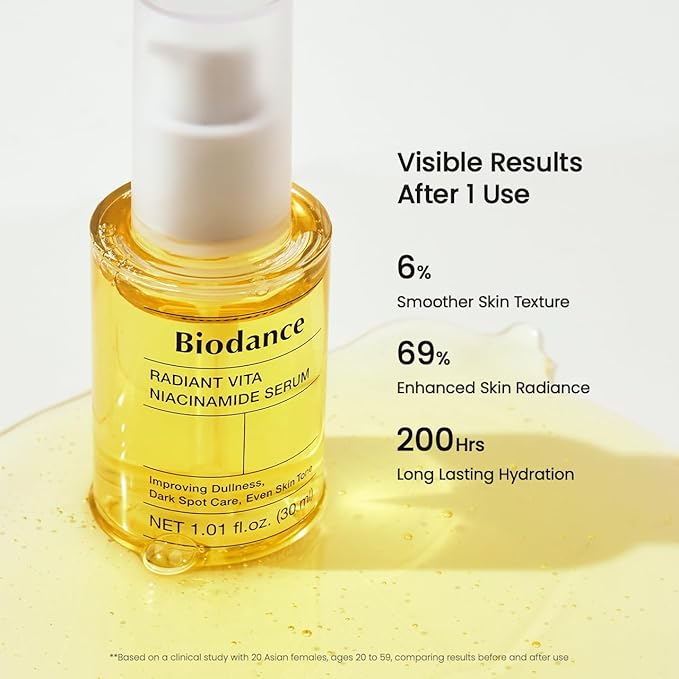 BIODANCE Radiant Vita Niacinamide Serum, for Even Tone Dark Spot Care with Vitamin C, Hydrating for Sensitive Skin, Filter Glow Serum, Korean Skin Care | 1.01 floz x 1 ea