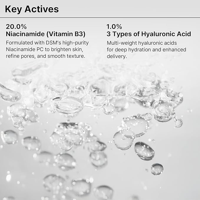 Niacinamide 20% + Hyaluronic Acid 1% Concentrated Serum, 1.01 + 0.16 Fl Oz, Pore Minimizer & Moisturizer Vitamin B3 for Even Skin Tone & Fine Lines