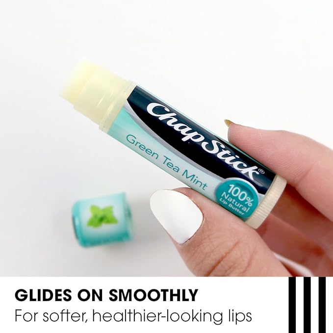 ChapStick Green Tea Mint 100 Percent Natural Ingredients Lip Butter, Moisturizing Lip Balm - 0.15 Oz