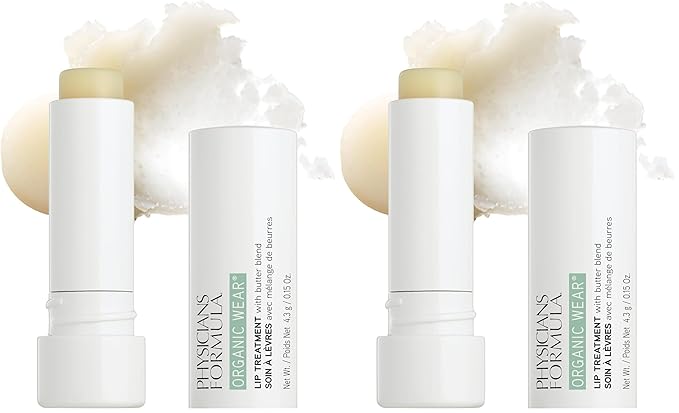 Physicians Formula Organic Wear Lip Balm Treatment, Ultra-Nourishing Shea Butter & Coconut Oil Infused, Hydrating & Conditioning for Smooth, Supple Lips, Cruelty Free (Pack of 2)
