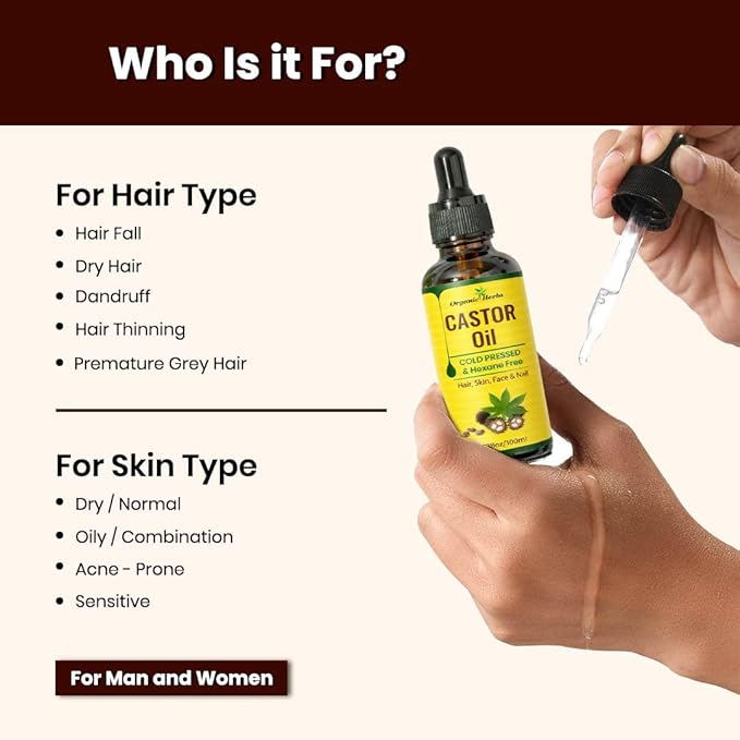 100% Pure Castor Oil Cold Pressed and Hexane Free Moisturizer Oil for Hair, Skin, Face and Nails | 3.8Oz/100ml