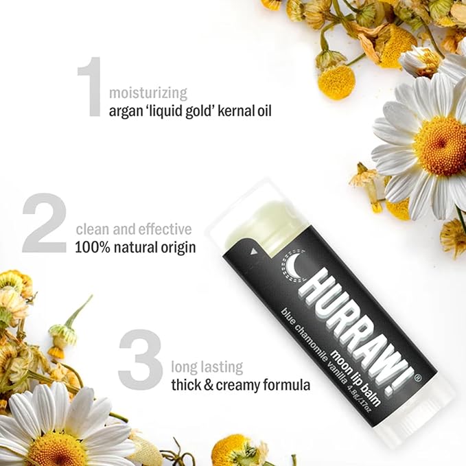 Hurraw! Moon Night Treatment (Blue Chamomile, Vanilla) Lip Balm, 3 Pack: Organic, Certified Vegan, Cruelty and Gluten Free. Non-GMO, 100% Natural Ingredients. Bee, Shea, Soy and Palm Free. Made in USA