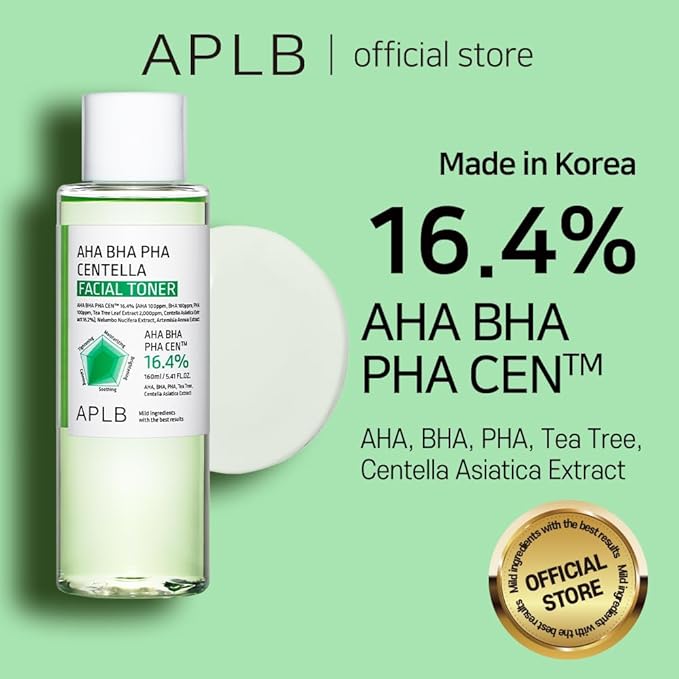 APLB AHA BHA PHA Centella Facial Toner | AHA BHA PHA CEN™ 16.4% 5.41 FL.OZ/Korean Skincare, Exfoliant, Replenishing Moisture, Revitalize for Gentle and Improve Skin Texture