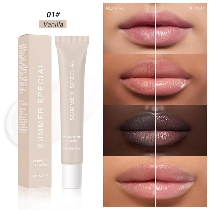 Summer Special Butter Lip Balm – Ultra-Hydrating Lip Care with Shea Butter & Olive Oil,Soothes Dry Lips with Natural Tint & Gloss Effect,Lip Plumper Moisture & Light Lip Stain Finish #1 Vanilla