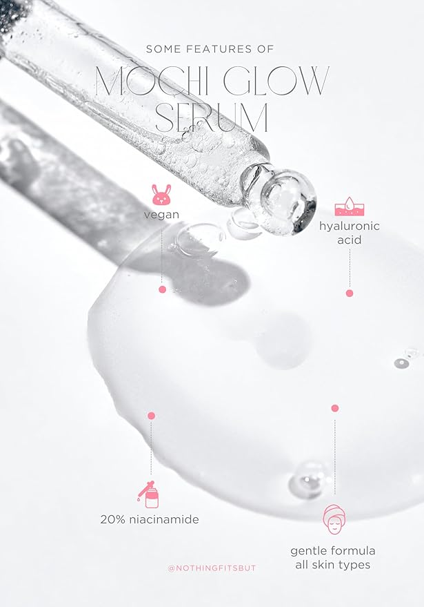 Mochi Glow 20% Niacinamide Serum for Face, High Potency Pore Tightening Skin Serum with Hyaluronic Acid & Glutathione, Anti-Aging Serum for Dark Spots & Fine Lines, Korean Skincare, 50ml/1.7fl.oz.