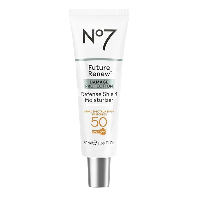 No7 Future Renew Defense Shield - Oil Free Facial Moisturizer & Sunscreen for Face with SPF 50 - Invisible & Lightweight Face Lotion with Peptides & UV Protection (1.69 fl oz)
