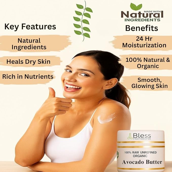 Organic Raw Avocado Butter 100% Pure,Natural & Unrefined| Skin Moisturizer For Face, Body & Hair| 4 OZ/115 GM Ivory / White Grade A | DIY Creams, Balms, Lotions, Soaps| Softens Dry & Tough Skin
