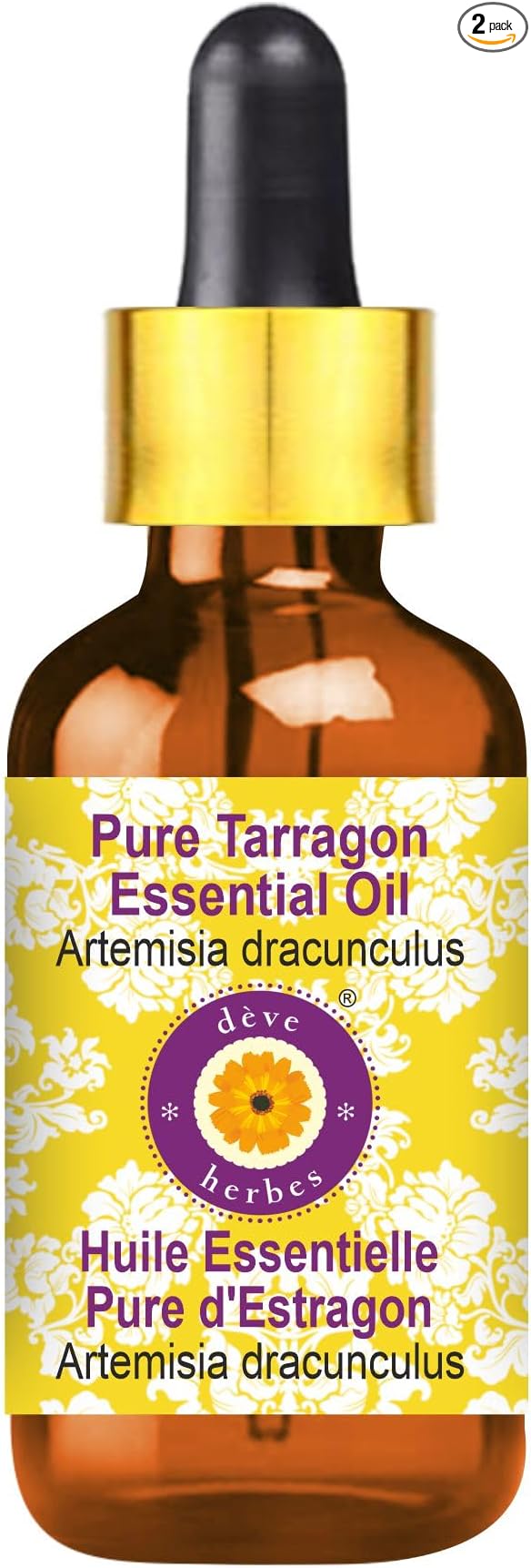 Deve Herbes Pure Tarragon Essential Oil (Artemisia Dracunculus) with Glass Dropper Steam Distilled 50ml (1.69 oz)