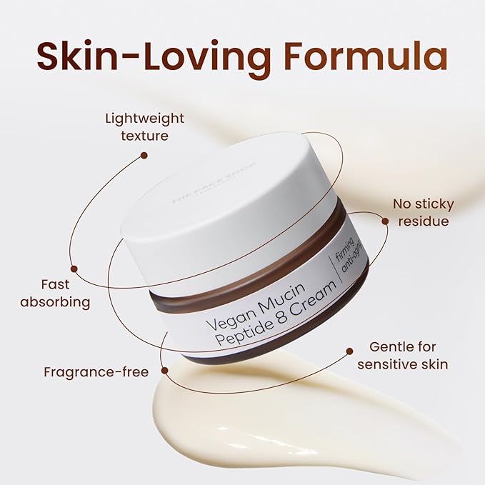 The Face Shop 8 Peptide Moisturizer, Vegan Mucin for Nourishing & Firming, Moisturizing Cream for All Skin Types, Korean Skin Care, 50 ml / 1.69fl. oz