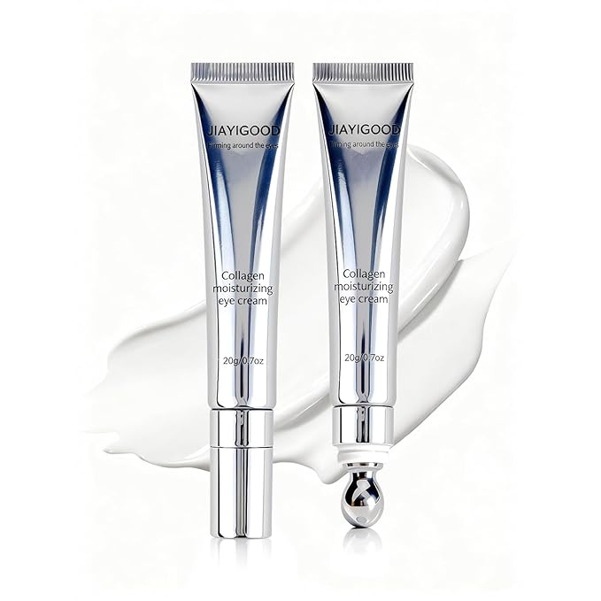 Vegan Collagen Eye Cream with Cooling Roller - Peptide & Triple Hyaluronic Acid Gel Serum to Reduce Dark Circles, Fine Lines & Puffiness, Improve Elasticity, Nourish Under Eye Area