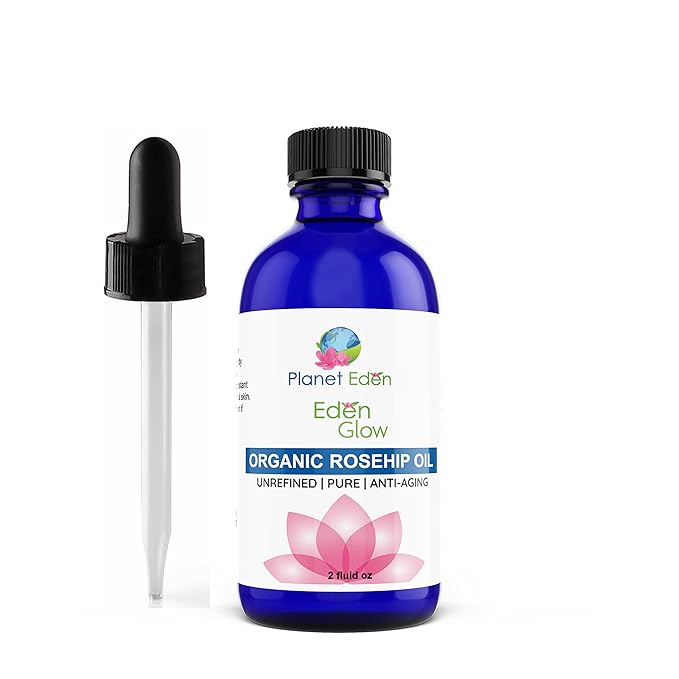 Planet Eden 100% Organic Cold Pressed Pure Rosehip Oil - (2 oz) Sun Damage, Fine Lines, Dry Skin,