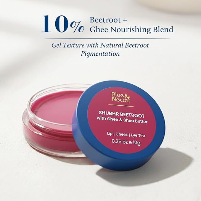 Blue Nectar Lip Tint Balm for Tinted Lips | Natural Beetroot Lip Balm Moisturizer for Dry Skin with Organic Ghee & Shea Butter | Long Lasting Hydrating Lip Tint (0.35 Oz)