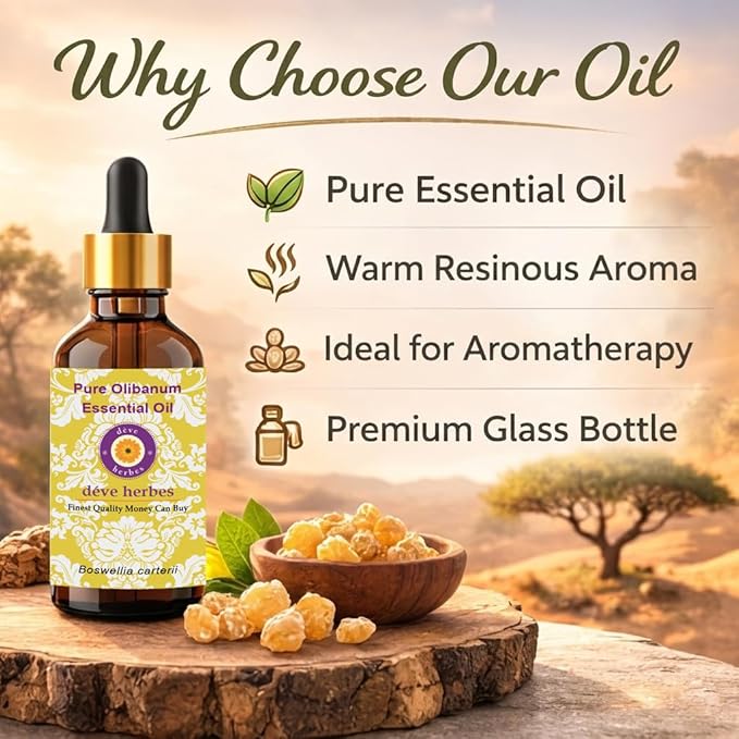 dève herbes Olibanum Essential Oil (Boswellia carterii) with Glass Dropper | Pure | Non-Sticky | Non-Greasy | Lightweight | Men & Women | All Skin Types | Steam Distilled 100ml X 2 (6.76 oz)