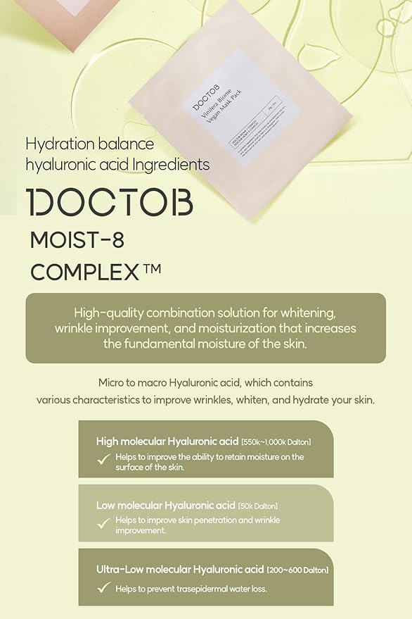 DOCTOB Vinifera Biome Vegan Mask Pack - 1 bottle ampoule in 1 Sheet/Revitalize & Nourish Your Skin with a 100% Vegan Formula (5-Pack)