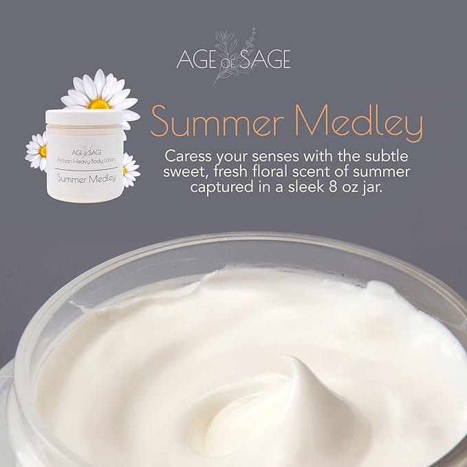 Body Lotion with Shea Butter - Gifts for Her, Body Moisturizers Infused with Coconut & Sunflower Oils, Valentines Gifts for Women Summer Medley Scent, Pack of Three 8 oz Jars