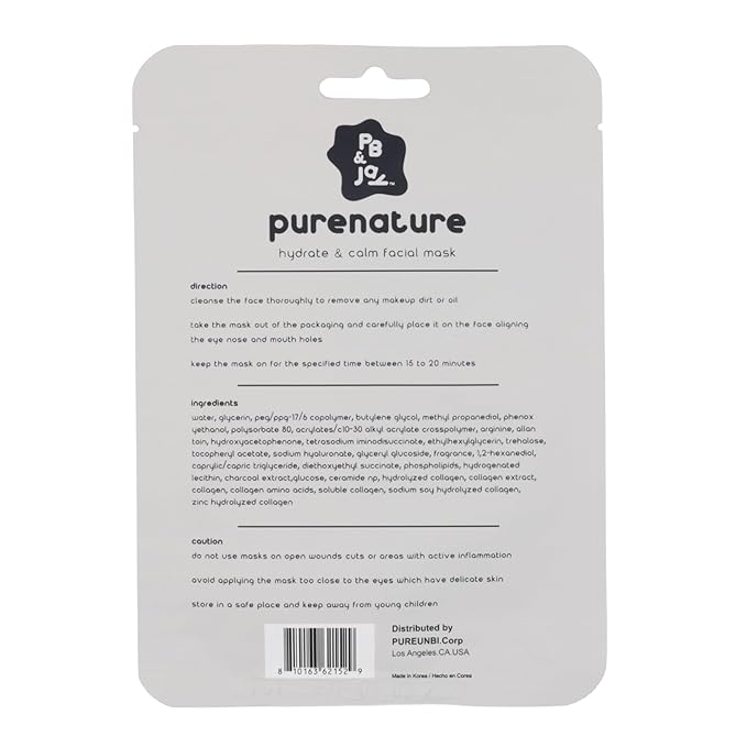 PB & JAY Purenature Facial Mask – Premium Quality Korean Sheet Mask for Pore Care – Korean Collagen Essence Detoxifying Facemask Sheet (Charcoal)