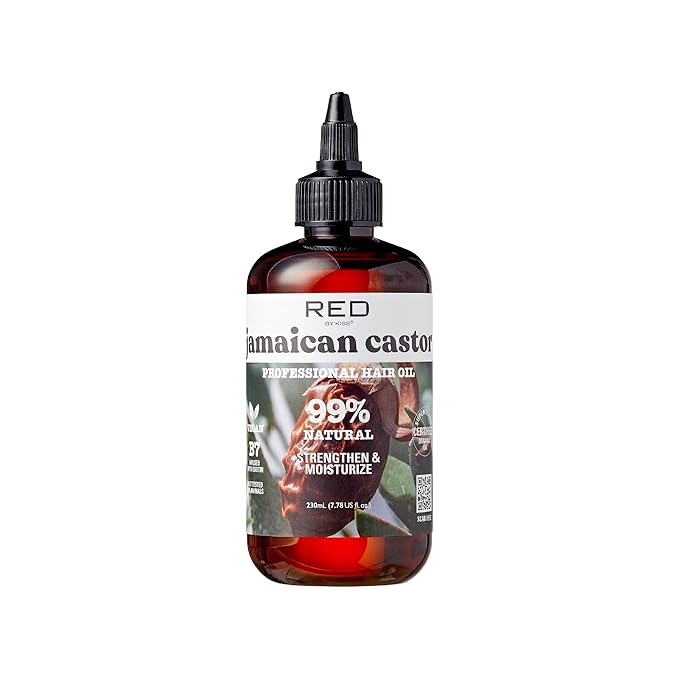 Red by Kiss Professional 99% Natural Hair Oil, Organic Vegan Oil Blend for Strengthen & Moisturize Healthy Hair, Biotin Infused, Add Shine & Smooth Hair (Jamaican Castor, 7.78 Fl Oz)