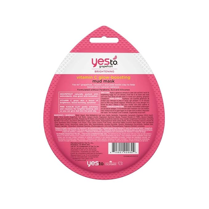 Yes To Grapefruit Detoxifying Brightening Mask, Brightening & Balancing Mask Leaving Your Skin Smooth Radiant & Refreshed, With Antioxidants & Vitamin C, Natural, Vegan & Cruelty Free